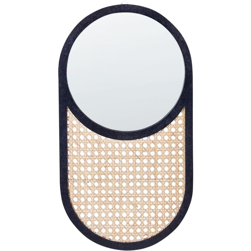 Beliani - Miroir Mural Suspendu en Rotin Clair Finition Laquée 30 x 56 cm Forme Ronde et Ovale Baleal