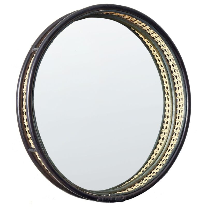 Beliani - Miroir Mural Suspendu en Rotin Noir Finition Laquée 60 cm Forme Ronde Superposée Daksa