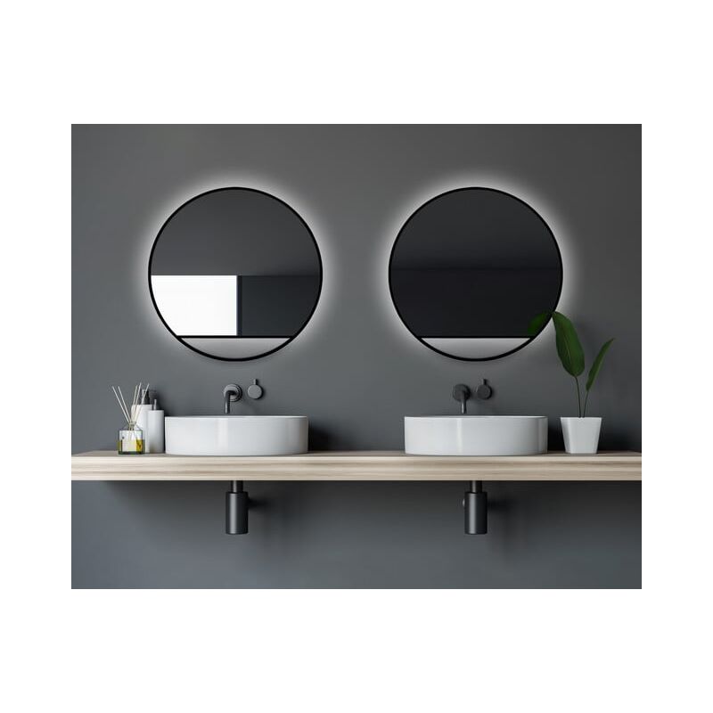 Miroir mural Talos Black Hole Light Matt ø 60 cm - miroir de salle de bain avec éclairage indirect - miroir lumineux avec couleur de lumière blanc