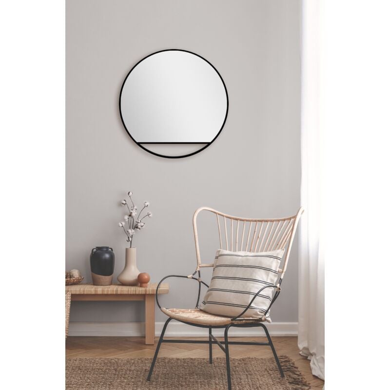 Talos - Miroir mural Black Hole Matt ø 60 cm - miroir de salle de bain avec cadre en aluminium de haute qualité en noir mat - miroir de salle de bain