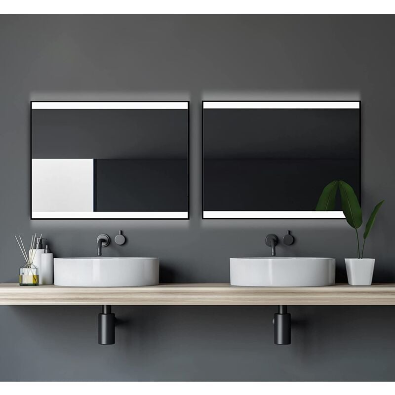 Talos - Miroir lumineux Black Shine 80x60 cm - miroir de salle de bain avec éclairage - adapté aux pièces humides grâce au cadre en aluminium