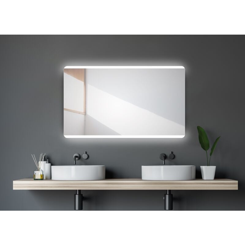 Talos - Miroir mural Chic 120 x 70 cm - miroir de salle de bain avec éclairage - cadre en aluminium de haute qualité avec interrupteur à bascule