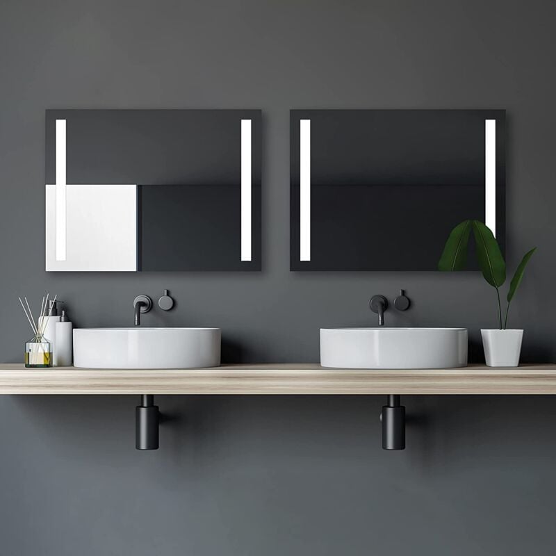Talos - Miroir de salle de bain avec éclairage Light - miroir de salle de bain 80 x 60 cm - avec découpes lumineuses rétroéclairées - couleur de