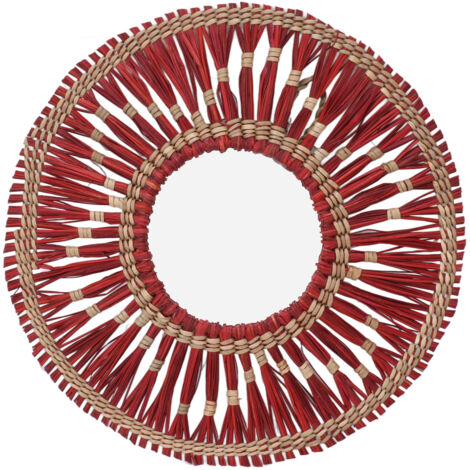 Miroir mural tissé en fibre de mer rond et rouge, décoration murale pour chambre et salon