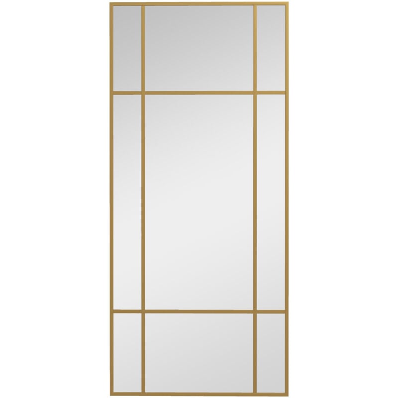 Miroir mural verrière rectangulaire - installation horizontal ou vertical - 4 crochets - dim. 110L x 50H cm - métal doré