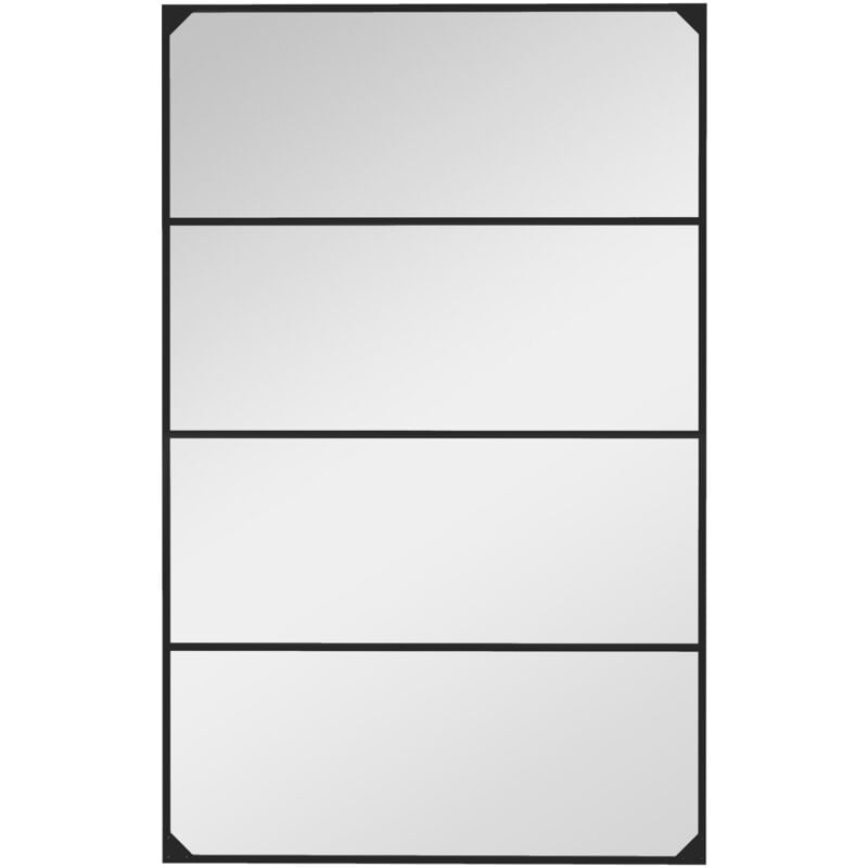 Homcom - Miroir mural verrière rectangulaire style industriel - horizontal ou vertical - 4 crochets - métal noir