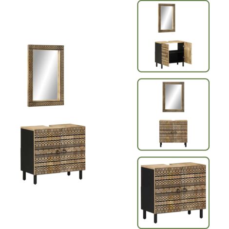 Miroir mural - vidaXL Ensemble de meubles salle de bain 2 pcs bois de manguier massif - Meuble de salle de bain