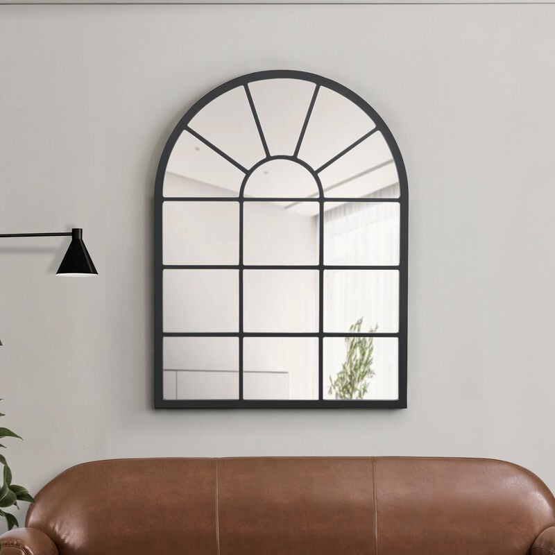 Miroir mural Villalago forme fenêtre arrondie 80 x 60 cm noir mat [en.casa]