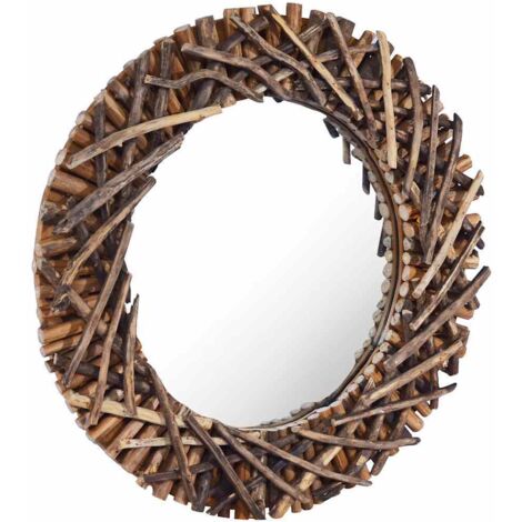 Miroir mural vintage  Miroir mural pour Maison,salon,Chambre 60 cm Teck Rond -42219