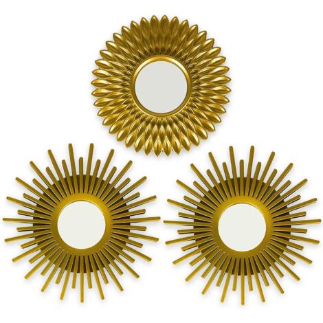 Miroir Murale 3 Pièces Miroir Rond pour Decoration Murale dans Maison, Salon et Chambre  Miroir Soleil Accrocher au Mur Original Cadeau Femme et Maman  Miroir Doré pour Décoration