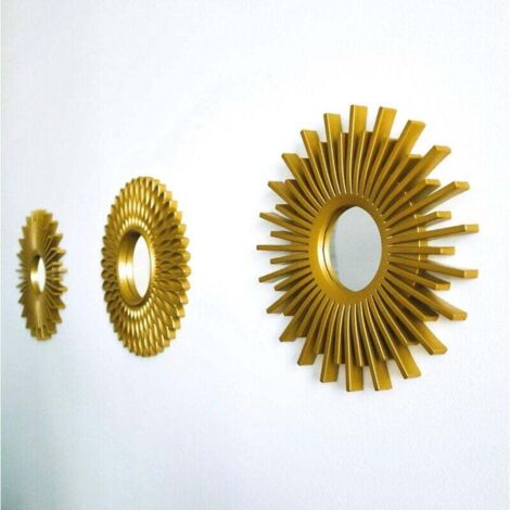 Miroir Murale 3 Pièces Miroir Rond pour Decoration Murale dans Maison, Salon et Chambre Miroir Soleil Accrocher au Mur Original Cadeau Femme et Maman Miroir Doré pour Décoration