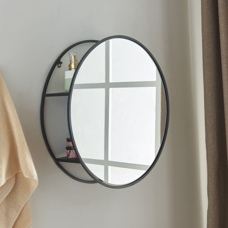 [en.casa] - Miroir murale Sunne en forme ronde acier 50 x 50 x 13 cm noir
