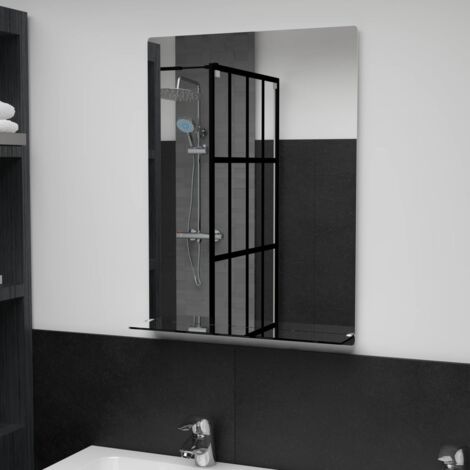 Miroir mural，Miroir déco avec étagère 50x70 cm Verre trempé CFW50579