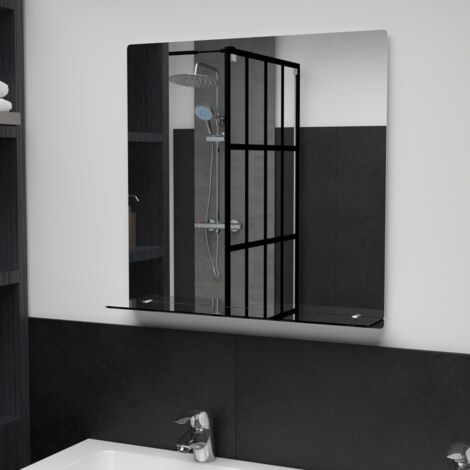 Miroir mural，Miroir déco avec étagère 60x60 cm Verre trempé CFW66067