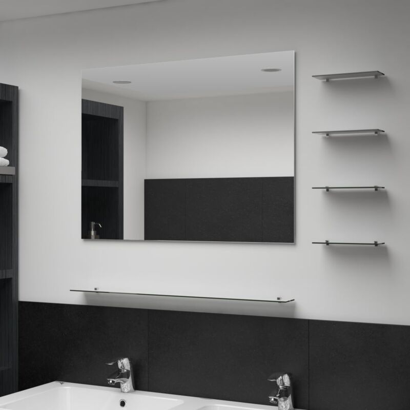 Miroir mural，Miroir Entrée Maison Salle de Bain，Miroir Décoratif avec 5 étagères Argenté 80 x 60 cm CVW26529