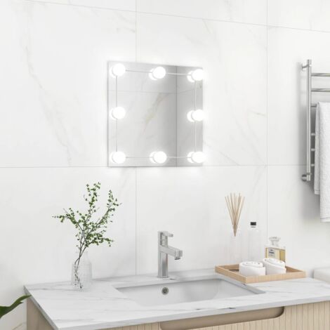 Miroir mural，Miroir Entrée Maison Salle de Bain，Miroir Décoratif avec lampes LED Carré Verre CVW42671