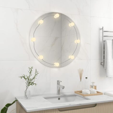Miroir mural，Miroir Entrée Maison Salle de Bain，Miroir Décoratif avec lampes LED Rond Verre CVW19580