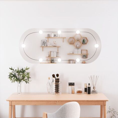 Miroir mural,Miroir Entrée Maison Salle de Bain,Miroir Décoratif avec lumières LED 40x90 cm verre ovale CVW39967