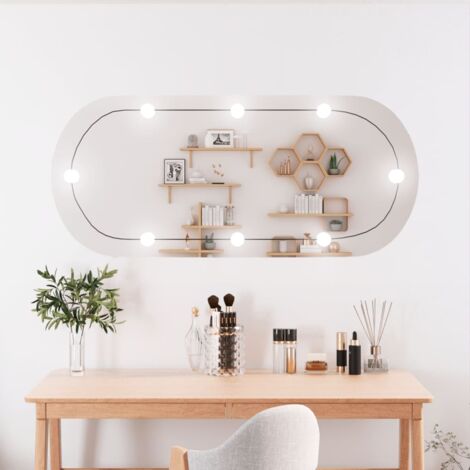 Miroir mural，Miroir Entrée Maison Salle de Bain，Miroir Décoratif avec lumières LED 45x100 cm verre ovale CVW65485