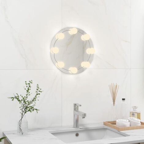 Miroir mural，Miroir Entrée Maison Salle de Bain，Miroir Décoratif sans cadre avec lampes LED Rond Verre CVW56763