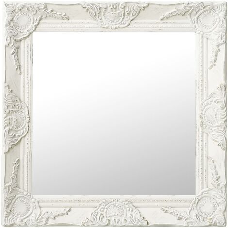 Miroir mural，Miroir Entrée Maison Salle de Bain，Miroir Décoratif style baroque 50x50 cm Blanc CVW22143