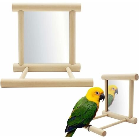 Miroir Oiseau avec Perche, FainFun 10x10x10 CM Perchoir en Bois avec Miroir pour Oiseaux, Support Oiseau Perchoir avec Miroir, Jouet Miroir pour Perroquet, Pigeon,Oiseau Morsure Jouet Miroir-LIAIKI