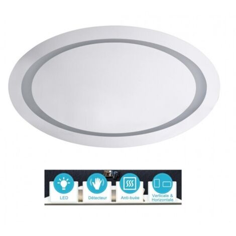 Miroir oval 80x50 cm avec lumière LED et capteur de mouvement