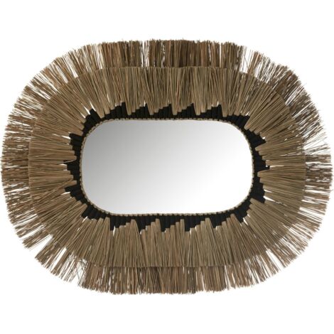 Miroir ovale décoratif motifs herbes naturel et noir - Naturel et noir