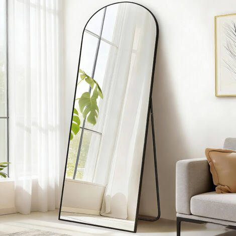 Miroir ovale métal noir 180 x 80 cm, Grand miroir sur pied, Miroir Pleine Longueur pour Salon, Chambre, Dressing, Salle de Bain, Couloir, Noir