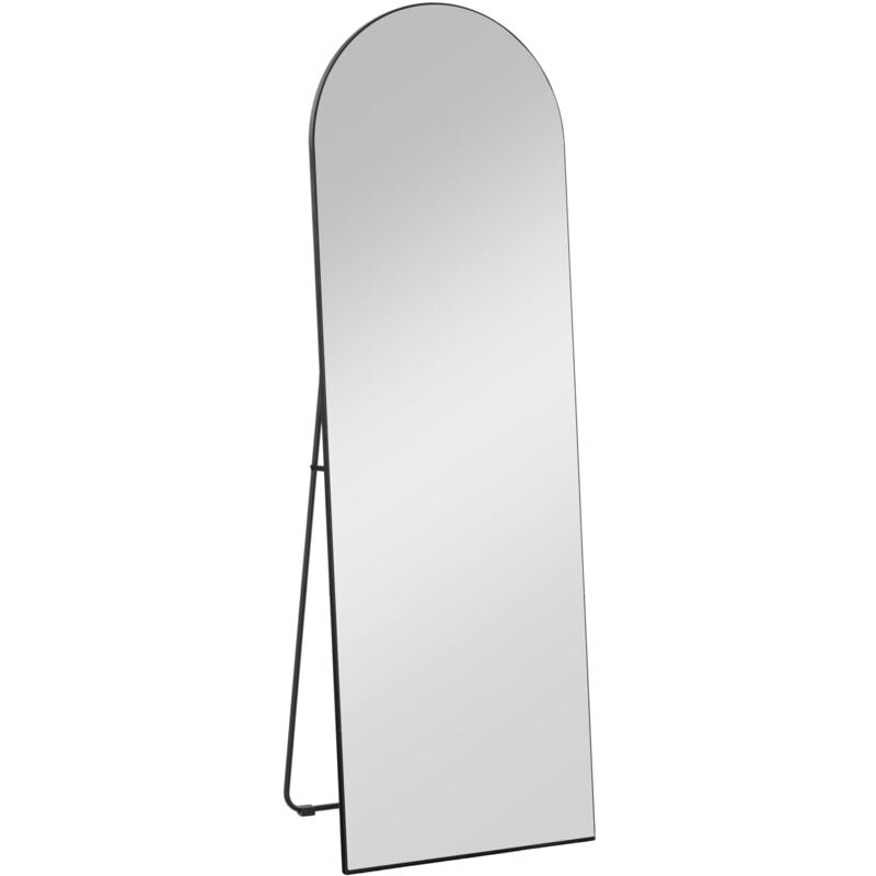 Miroir pleine longueur 150x50 cm, miroir mural, avec support, film de sécurité anti-éclats, design incurvé, miroir sur pied, adapté pour le salon et