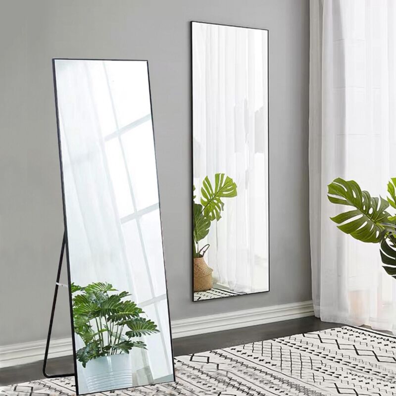 Dans Les Nuages - Miroir pleine longueur hd 150x40 cm avec cadre en métal, miroir sur pied pour salon ou dressing, miroir mural, noir