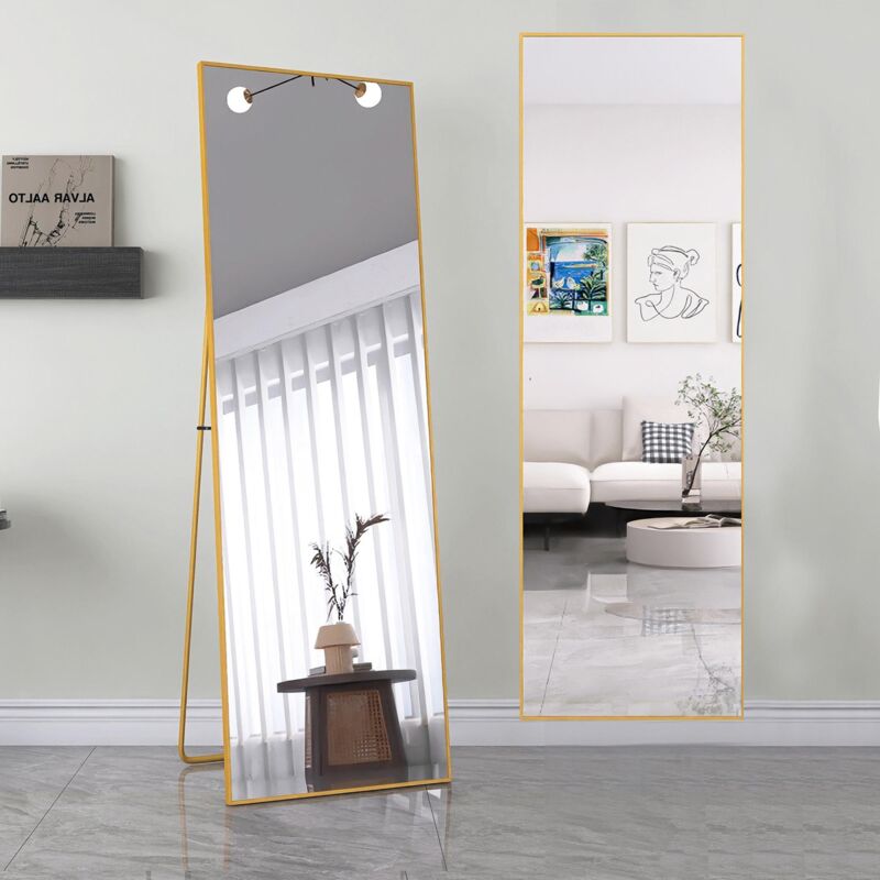 Dans Les Nuages - Miroir pleine longueur hd 165x60 cm avec cadre en métal, miroir sur pied pour salon ou dressing, miroir mural, doré