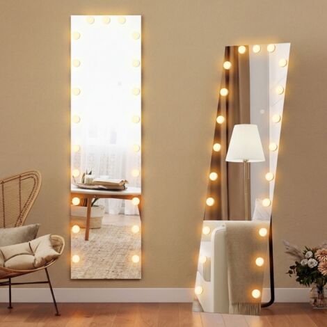 Miroir pleine longueur, sur pied, 150 x 40 cm, éclairage LED RGB avec 21 ampoules, 7 couleurs, interrupteur tactile et fonction mémoire