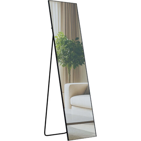 Miroir pleine longueur sur pied et mural cadre métal noir mat design épuré 140x40 cm 100008383