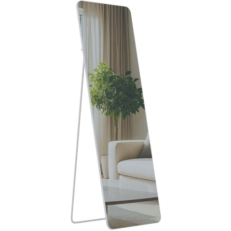 Miroir pleine longueur sur pied ou mural cadre métal blanc mat design épuré 150x50 cm 100008824