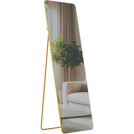 Miroir pleine longueur sur pied ou mural cadre métal doré brillant design épuré 150x50 cm 100008380