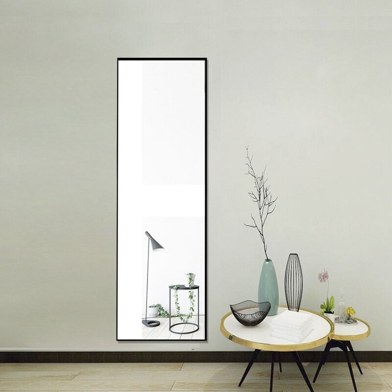 Miroir pleine longueur, suspendu debout ou contre le mur miroir de plancher, miroir de cadre en alliage d'aluminium de Chambre d'entrée (Noir, 158 x