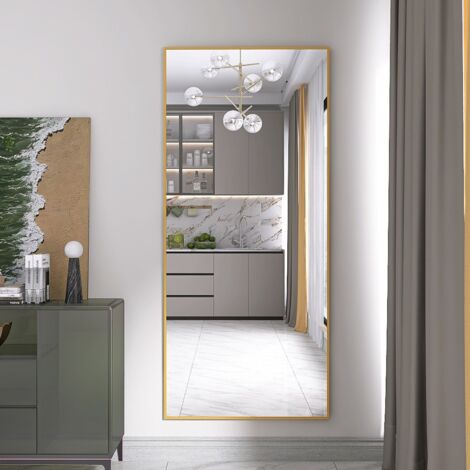 Miroir pleine,Miroir sur pied,Miroir,Miroir Mural,180x80 cm-avec Support-Rectangle-cadre en alliage d'aluminium-Salon,Chambre-Doré