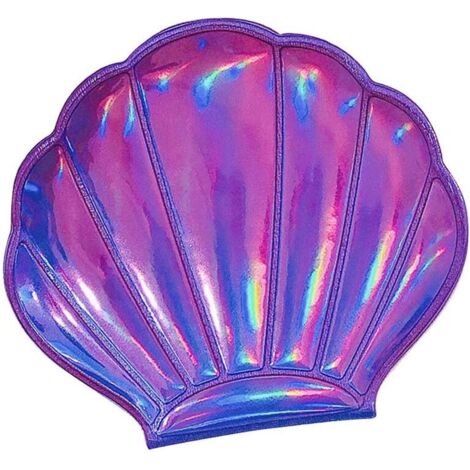 Miroir pliable en forme de coque en cuir Pu portable double face (violet)