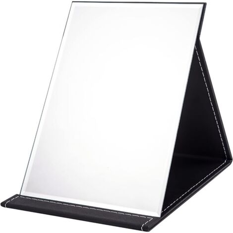 Miroir Pliant Portable 1712 cm, Miroir de Maquillage Compact Super HD, Miroir de Voyage en Cuir PU Noir, Miroir de Vanité Autoportant, Miroir de Bureau Pliant