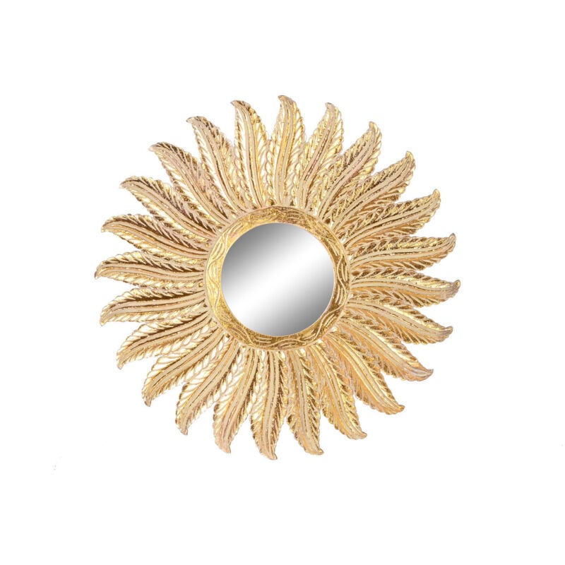 Dkd Home Decor - Miroir Mangue Verre 90X3X90 Plumes Décapage Doré