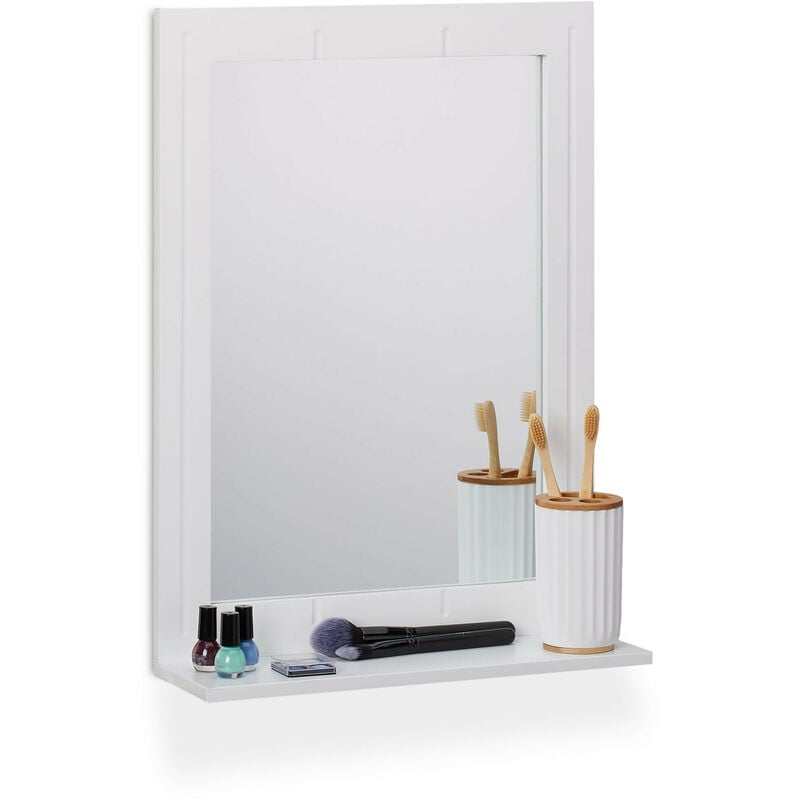 Miroir pour salle de bain, pour le mur, support de rangement, cadre, rectangulaire, HxLxP: 55x40x12 cm, blanc - Relaxdays