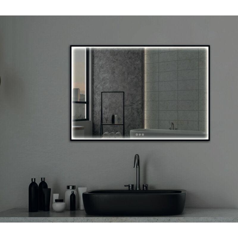 Miroir rectangle cadre noir, led 80x140 cm avec variateur de lumière - atelier