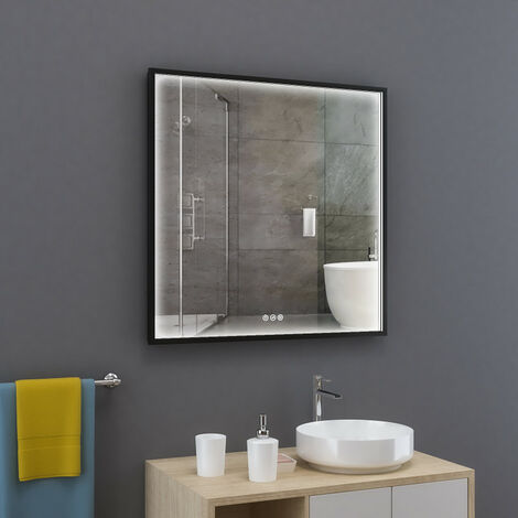 Miroir rectangle cadre noir, LED 80x80 cm avec variateur de lumière - ATELIER
