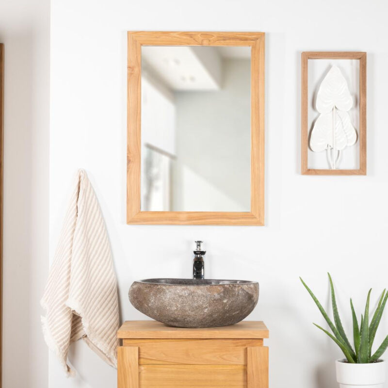 Miroir rectangle en teck massif 70x50 cm