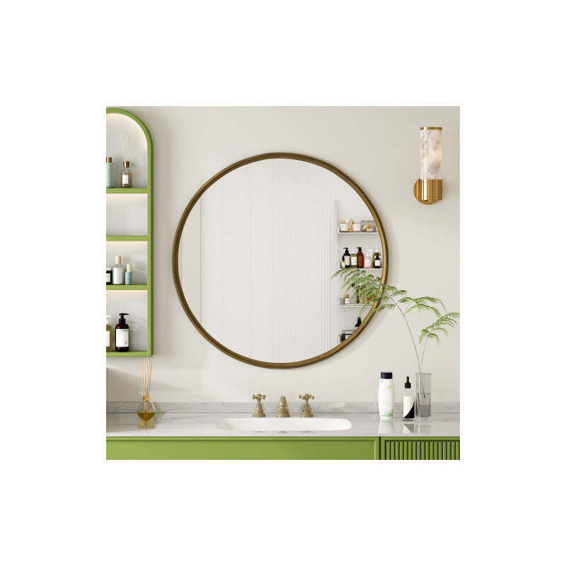 Okwish - Miroir mural rond 80 cm, miroir de salle de bain avec cadre en métal, pour salon, chambre, coiffeuse, entrée, couloir