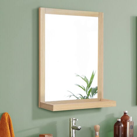 Miroir rectangulaire avec tablette en bois 60 x 70cm ENIO - Bois clair