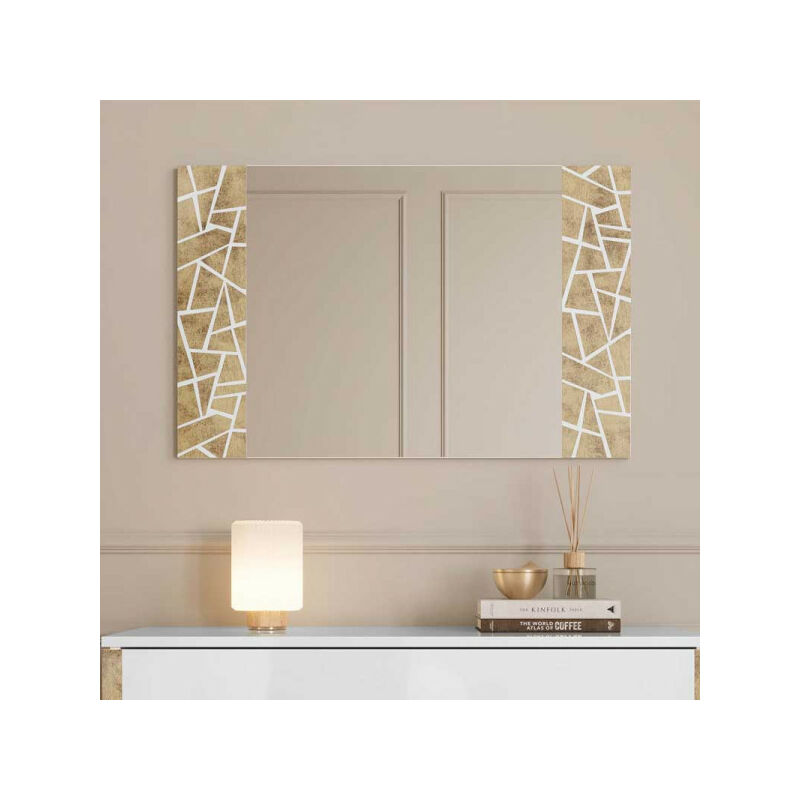 TMM - Miroir rectangulaire Blanc brillant/Or - nahesa - l 93 x l 3 x h 60 cm