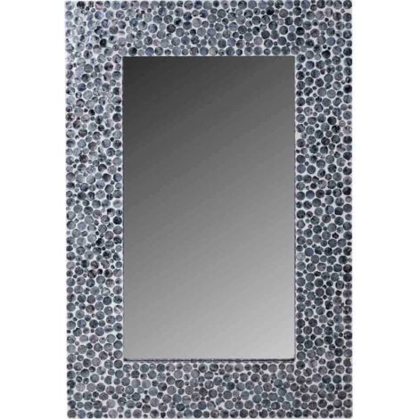Miroir rectangulaire bois bleu finition nacre grise et crème - Bleu nacré gris et crème