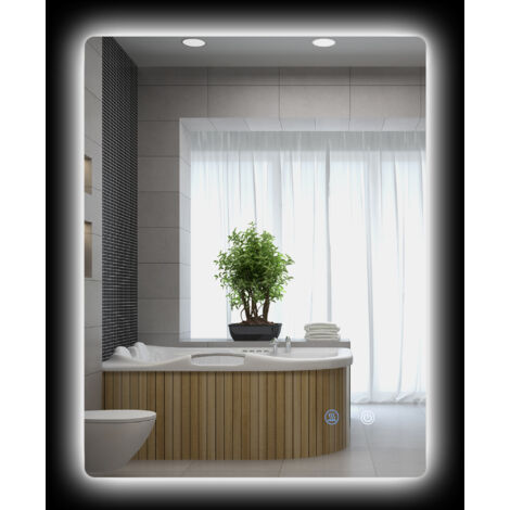 Miroir rectangulaire mural lumineux LED de salle de bain 80 x 60 cm luminosité réglable blanc transparent